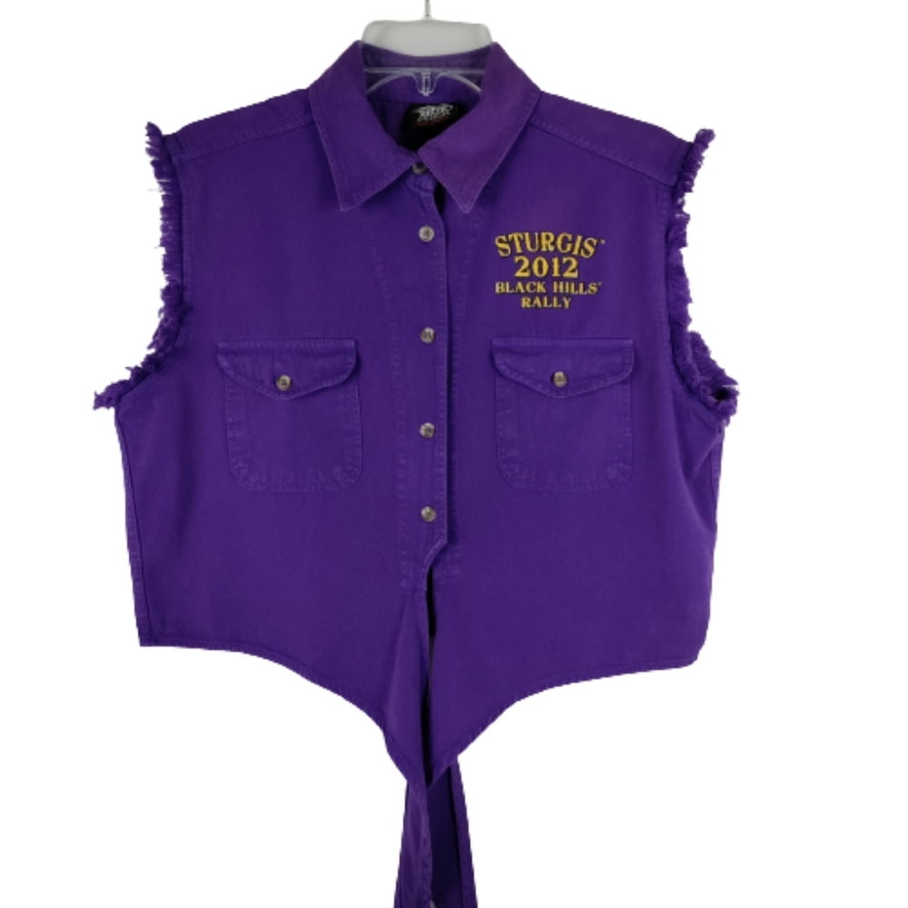 Biker design ladies large Sturgis 2012 Black hills rally purple button down top - Picture 9 of 12